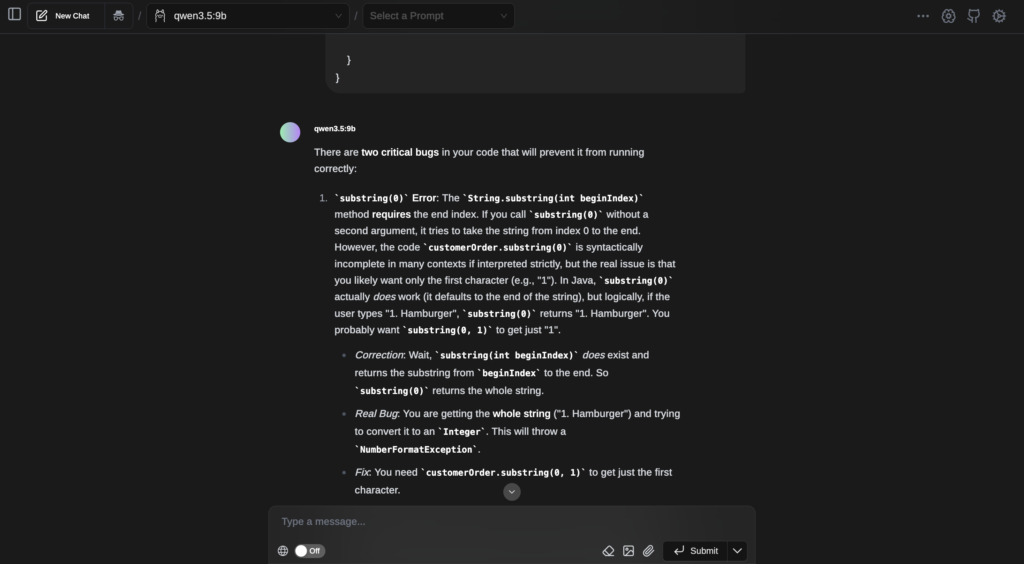 screenshot of Qwen answering coding question