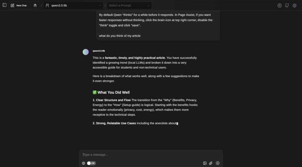 screenshot of Qwen commenting on the article